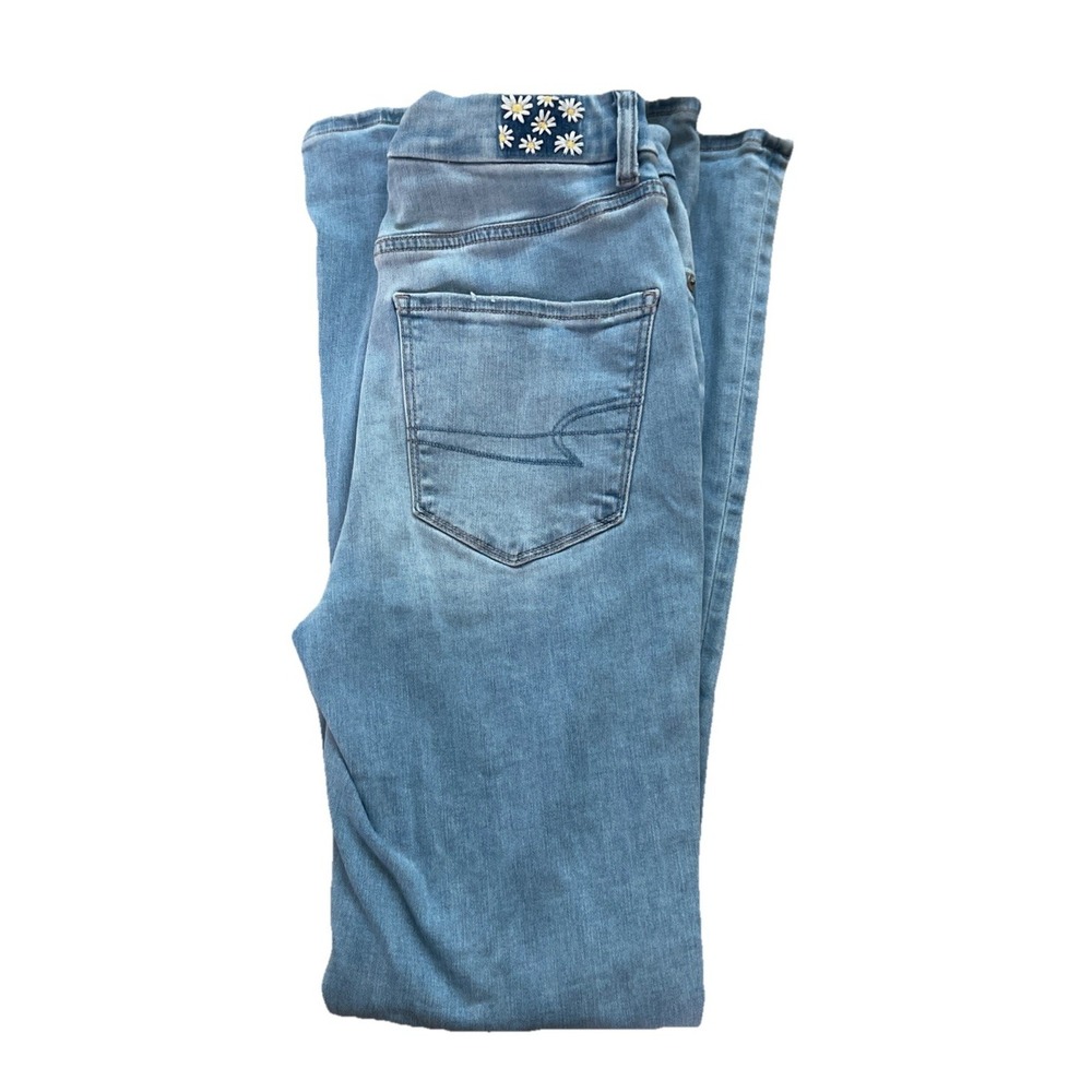 American‎ Eagle Denim Jeans Curvy High Rise Flare Distressed Blue Women's 2 - Picture 3 of 8